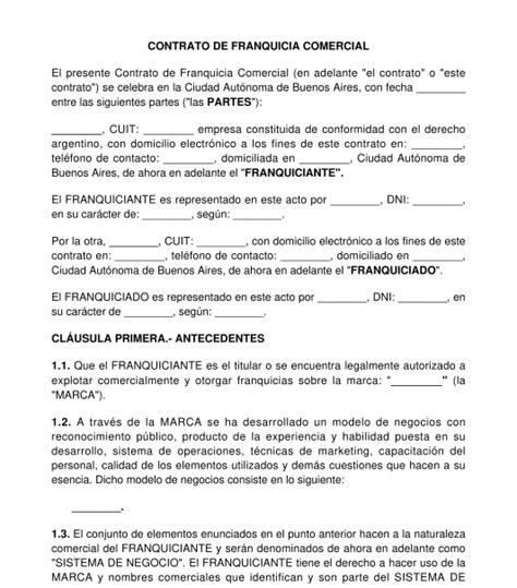 Contrato De Franquicia Modelo En Formatos Word Y Pdf