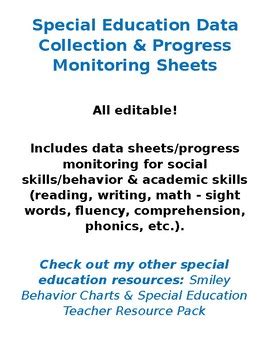 Data Sheets Progress Monitoring By Christine Sowers Tpt