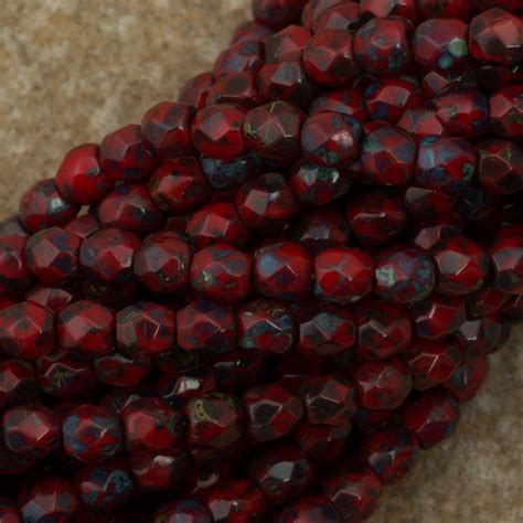 100 Czech Fire Polished 3mm Round Bead Opaque Red Picasso 93200t Aura Crystals Llc