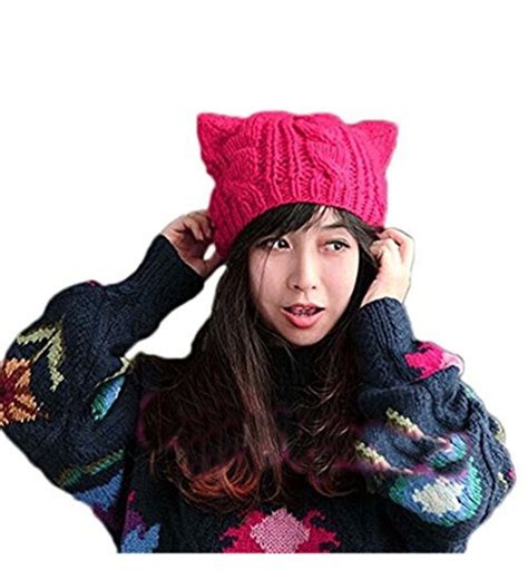 Handmade Knitted Pussy Cat Ear Beanie Hat For Women S March Winter Warm