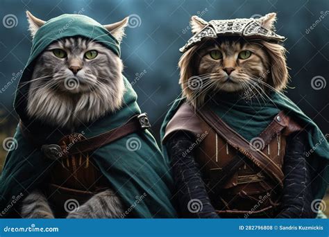 Cats Dressed As Vikings Generative Ai Stock Illustration