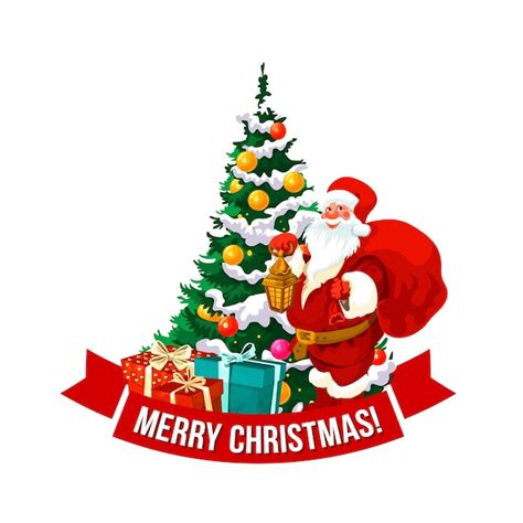 Premium Vector Merry Christmas Vector Santa And Tree Icon