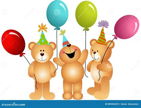 Osos De Peluche Del Cumplea Os Con Los Globos Ilustraci N Del Vector