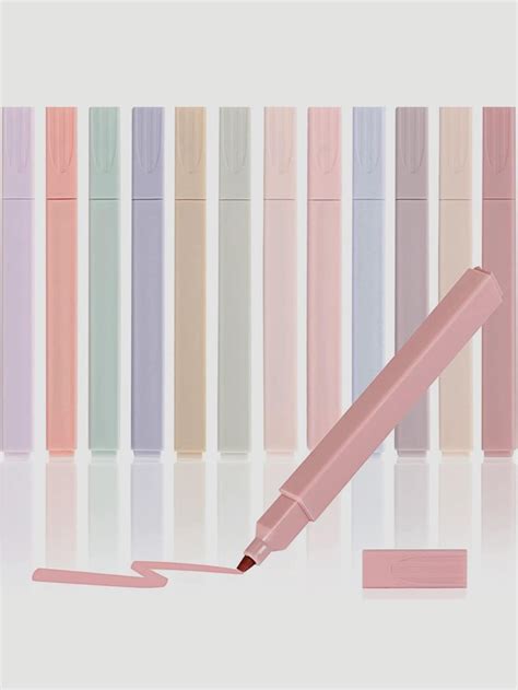 12pcs Morandi Aesthetic Square Highlighters Pens Mild Soft Chisel Tip