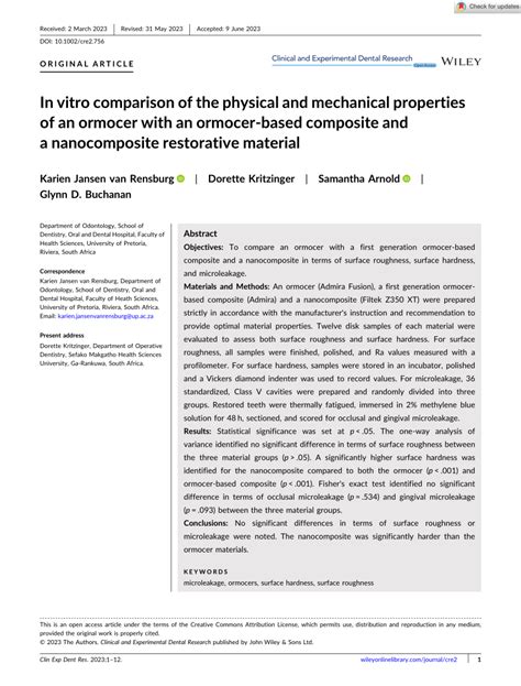 Pdf In Vitro Comparison Of The Physical And Mechanical Properties Of