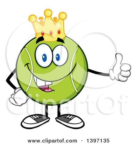 Clipart Of A Cartoon Happy Tennis Ball Character Mascot Wearing A Crown