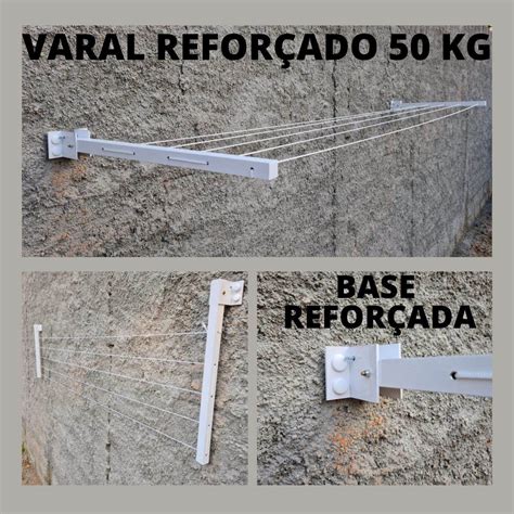 Varal De Parede Retratil Reforçado Aluminio Grande 4 Mt Frete grátis