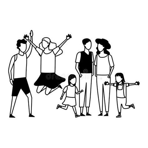 Famille Avec La Bande Dessin E D Enfants Illustration De Vecteur