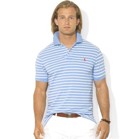 Ralph Lauren Classic Fit Short Sleeve Striped Mesh Polo In Blue For Men