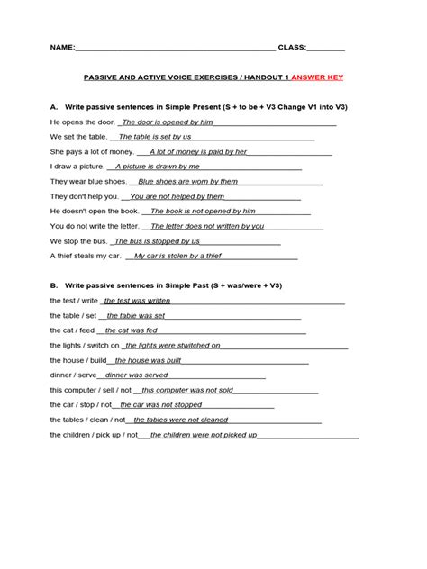 Active Passive Voice Exercise 1 Answer Key Pdf