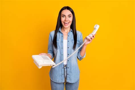 Premium Photo Portrait Of Astonished Crazy Girl Hear Ringing Telephone