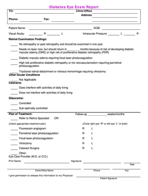 Aoa Diabetic Eye Exam Report Printable Printable Word Searches