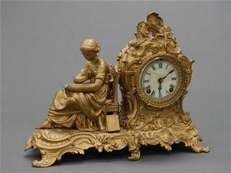 Ansonia Clock Co Gilt Metal Figural Clock