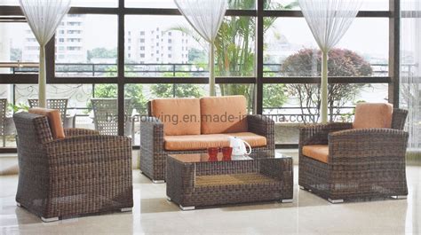 Brown Color Rattan Outdoor Sofa Set Hand Weaving Rattan Furniture