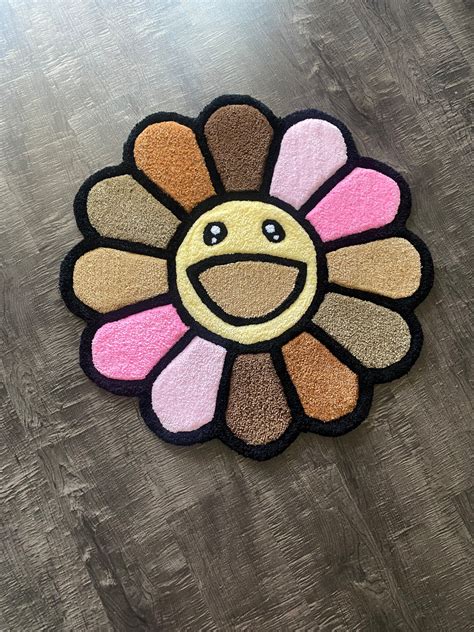 Rainbow Flower Smiley Face Rug Murakami Smiley Face Rug Pink Rug