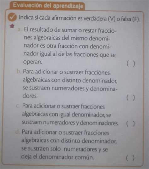 Indica Si Cada Afirmacion Es Verdadera V O Falsa F Brainly Lat