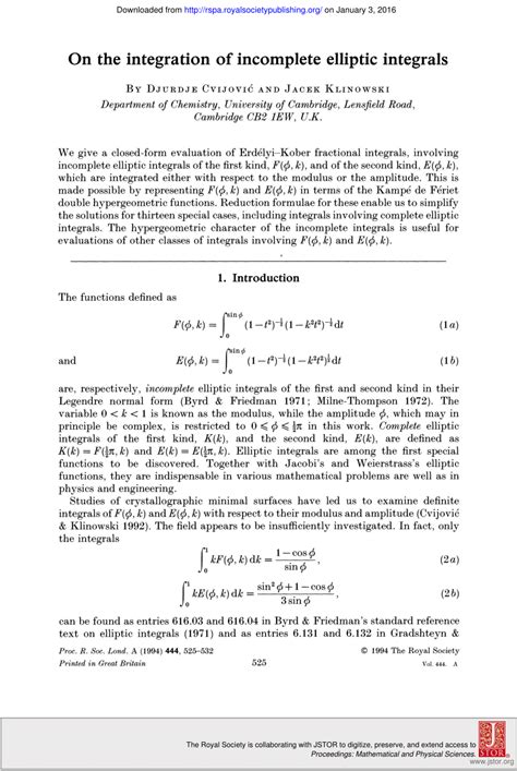 PDF On The Integration Of Incomplete Elliptic Integrals