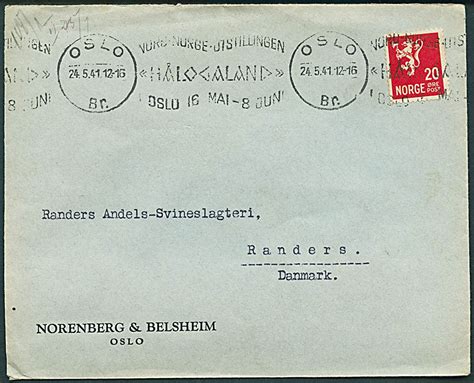 20 øre Løve på brev fra Oslo d 24 5 1941 til Randers Danmark