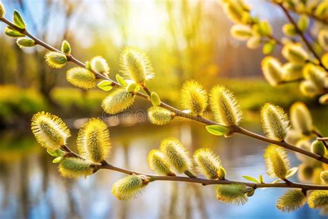 Natural Spring Background With Pussy Willow Branch With Catkins Stock