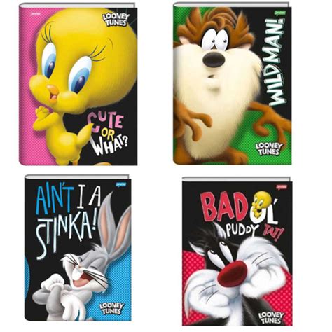 Caderno 1 4 Brochura Looney Tunes Piu Piu Frajola Taz Perna Longa 48