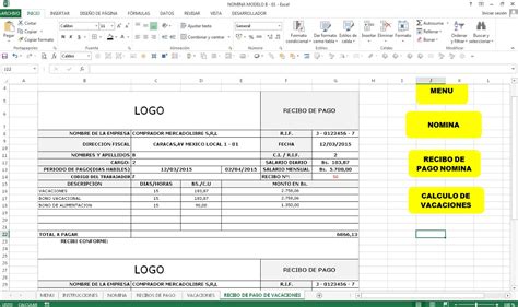 Control De Nomina Con Recibo De Pago En Excel Bs 8 000 00 En Mercado