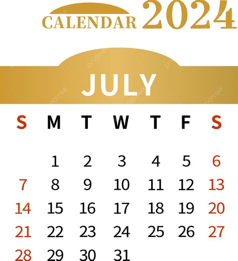 Calendario Julio 2024 Simple Dorado PNG , Julio, Calendario, Plan