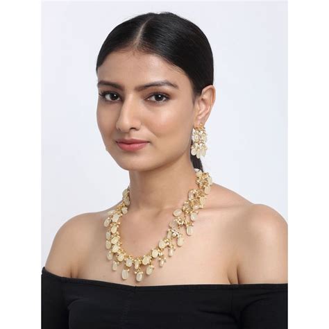 RUBY RAANG STUDIO Ruby Raang Green Tone Kundan Neckpiece With Earrings