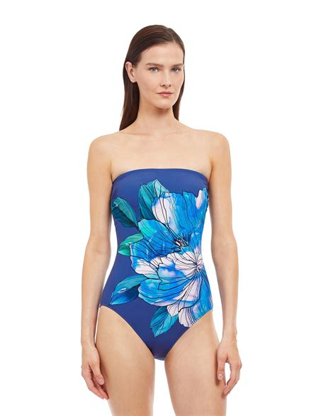 Gottex Essentials Wild Flower Bandeau Strapless One Piece Swimsuit