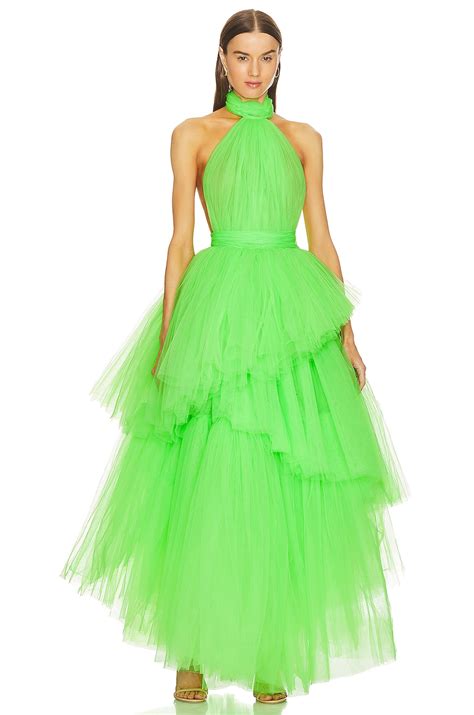 Bronx And Banco Anna Halterneck Tiered Gown In Neon Mint REVOLVE