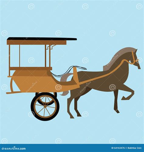 Horse Carriage Cart Asia Vector Delman Old Traditional Transportation