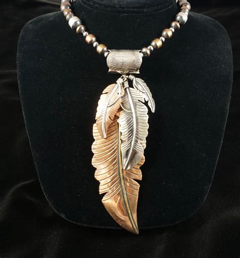 Large Copper And Sterling Silver Feather Pendant Sold