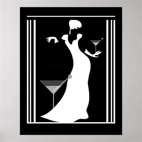 Poster ART DECO LADY Black White Reverted | Zazzle.com