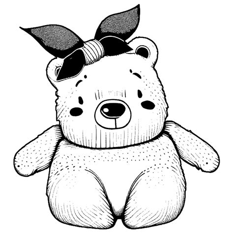 Fuzzy Teddy Bear Coloring Page With Bow · Creative Fabrica