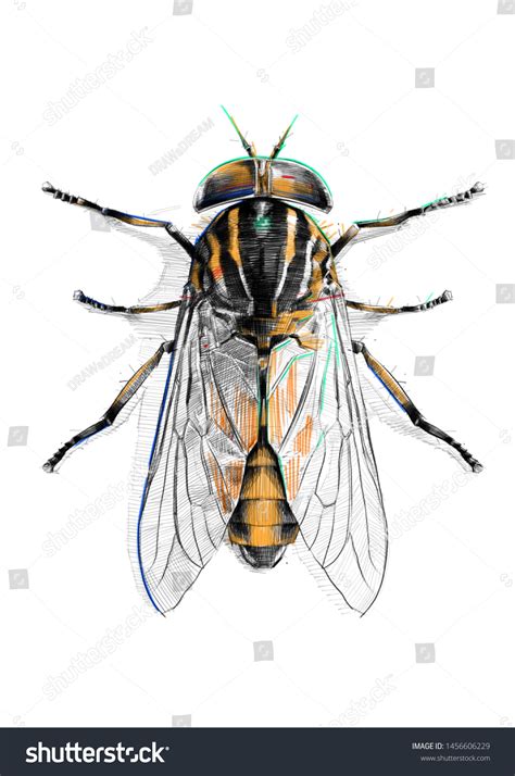 Pale Giant Fly Colour Pencil Drawing Stock Illustration 1456606229 ...