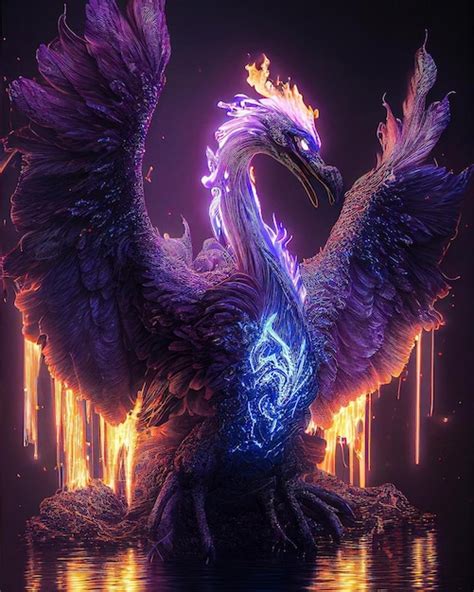 Premium Photo A Phoenix Bird With A Purple And Blue Fire On Its Wings