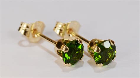 Chrome Diopside Earrings~14 Kt Yellow Gold Setting~4mm Round~genuine Natural Mined