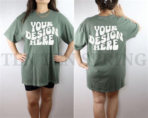 Comfort Colors C Moss Shirt Mockup Front And Back Moss Etsy