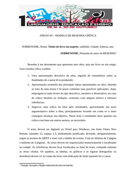 Modelo De Resenha Abnt - Modelo de Resenha Crítica ABNT | PDF