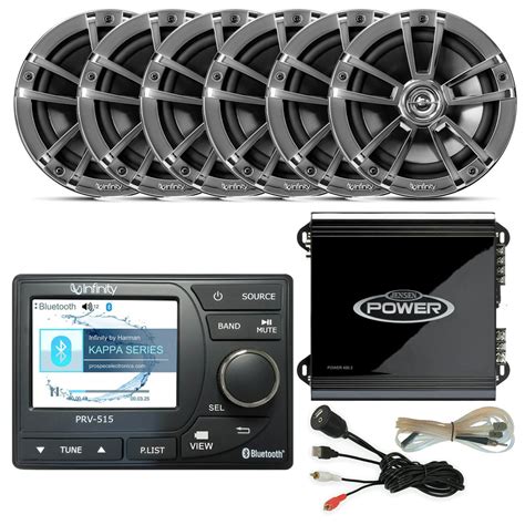 6 Speaker Boat Audio Package High Power Marine Bluetooth Nmea 2000 Siriusxm Ready Stereo