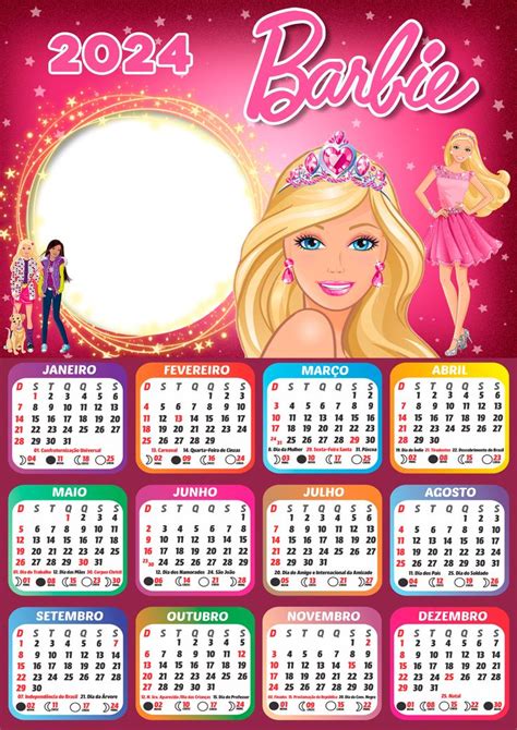 Barbie Foto Moldura de Calendário 2024 PNG para Colagem de Fotos Grátis