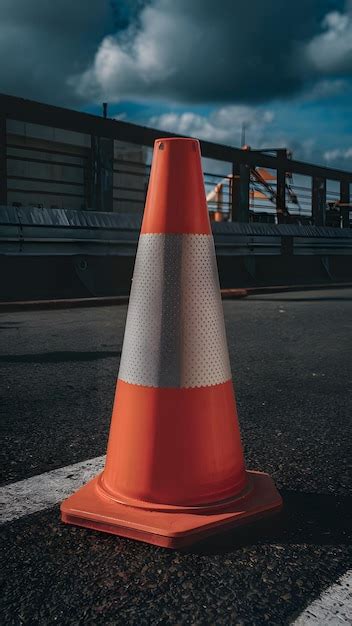 Premium Photo Closeup Of Traffic Cone With Reflective Strip Safety