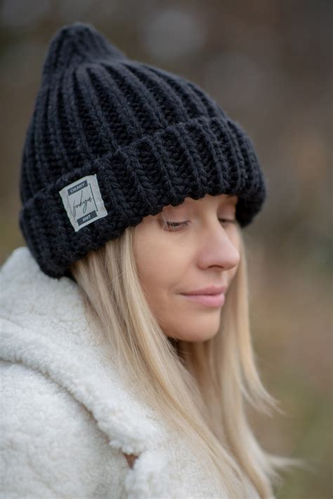 Wełniana czapka beanie Chunky Knit BLACK Pakamera pl