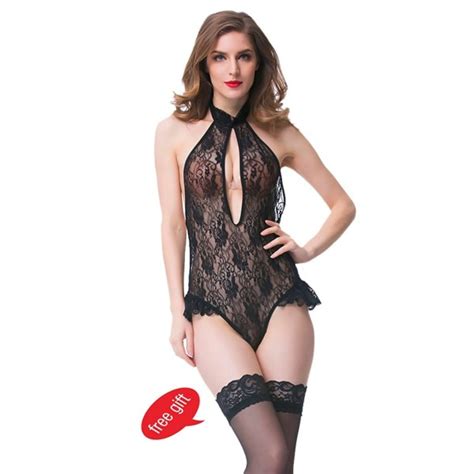 Beautywill Women Sexy Lingerie Teddy Deep V Halter Lace Bodysuit Cz En Xqu