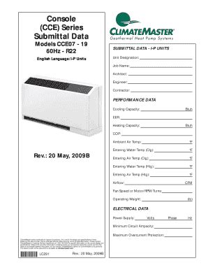 Fillable Online Console CCE Series Submittal Data Geothermal Heat