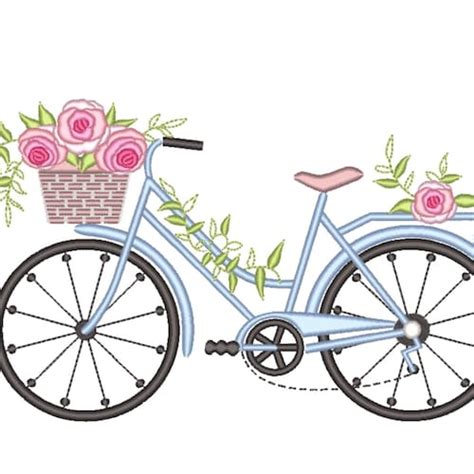 Bicycle With Flowers Embroidery Design Etsy