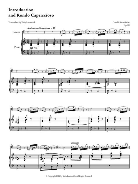 Saint Saens Introduction And Rondo Capriccioso For Cello And