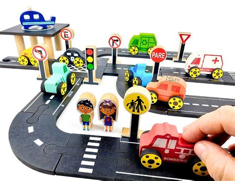 Brinquedo Pista Carrinho Infantil Educativo Madeira Cidade Imagine