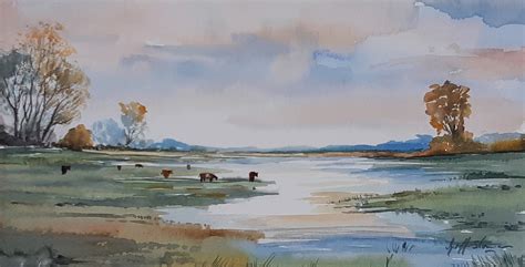 Water Meadows English Watercolour Landscape Painting Signed by - Etsy