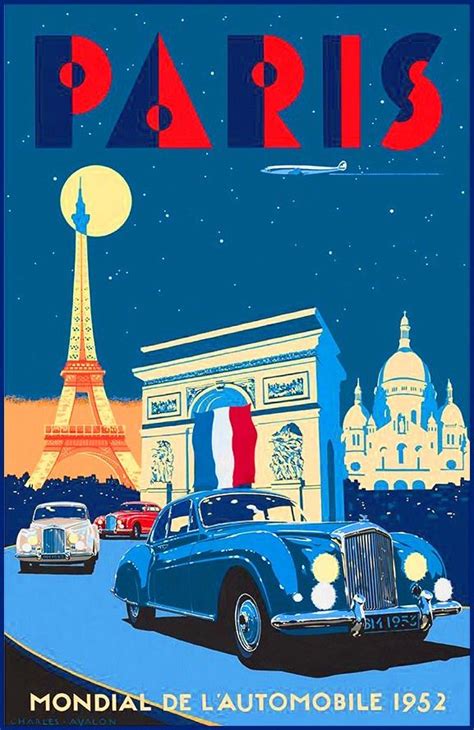 Paris Auto Show Retro Travel Poster Art Deco Posters Paris Poster