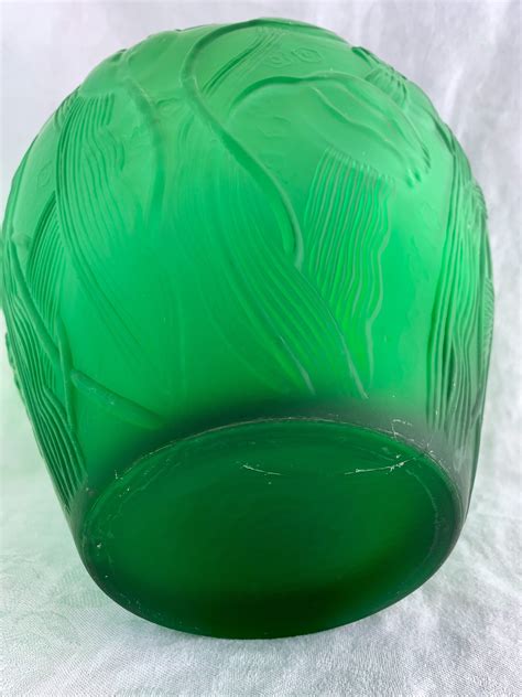 Antique Large Frosted Glass Vase Green Glass Raised Tulip Etsy